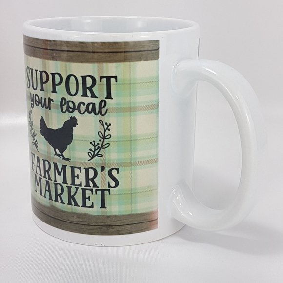 Vintage Statement Mug Teacup Support Your Local Farmers Market Graphic Quote - Picture 3 of 14